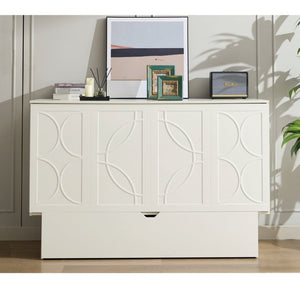 English Elm New Queen Murphy Cabinet Bed with Foam Mattress Storage Drawer and Built-In USB Charging W1628S00010