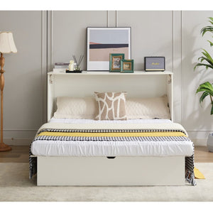 English Elm New Queen Murphy Cabinet Bed with Foam Mattress Storage Drawer and Built-In USB Charging W1628S00010