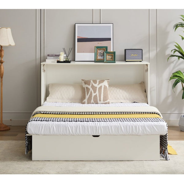 English Elm New Queen Murphy Cabinet Bed with Foam Mattress Storage Drawer and Built-In USB Charging W1628S00010