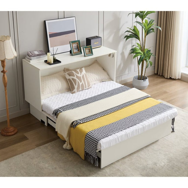 English Elm New Queen Murphy Cabinet Bed with Foam Mattress Storage Drawer and Built-In USB Charging W1628S00010