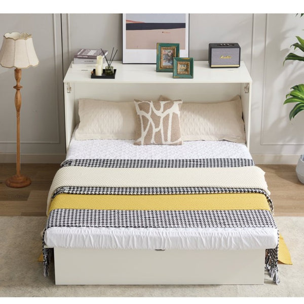 English Elm New Queen Murphy Cabinet Bed with Foam Mattress Storage Drawer and Built-In USB Charging W1628S00010