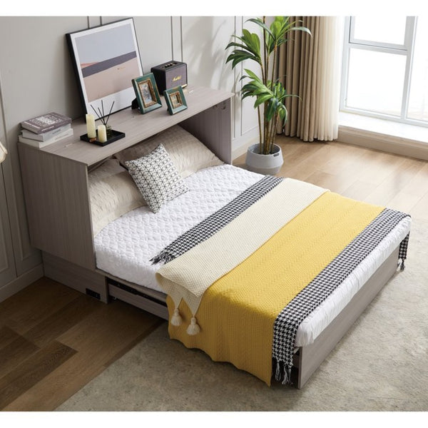 English Elm New Queen Murphy Cabinet Bed with Folding Mattress Oversized Drawer and USB Charging W1628S00011