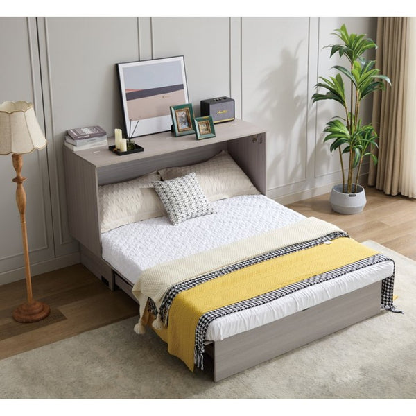 English Elm New Queen Murphy Cabinet Bed with Folding Mattress Oversized Drawer and USB Charging W1628S00011