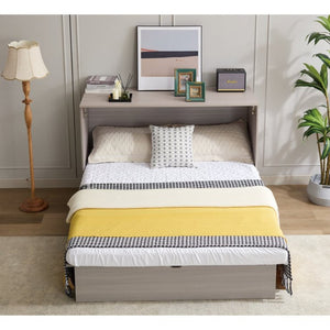 English Elm New Queen Murphy Cabinet Bed with Folding Mattress Oversized Drawer and USB Charging W1628S00011