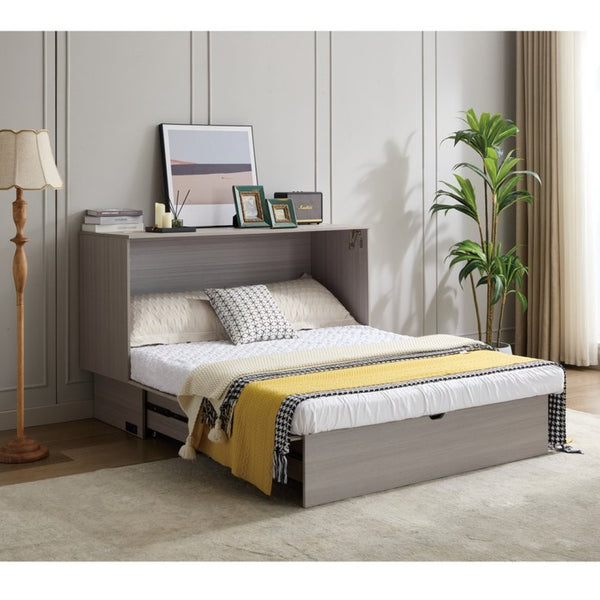 English Elm New Queen Murphy Cabinet Bed with Folding Mattress Oversized Drawer and USB Charging W1628S00011
