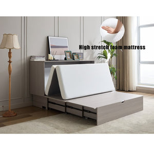 English Elm New Queen Murphy Cabinet Bed with Folding Mattress Oversized Drawer and USB Charging W1628S00011
