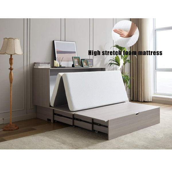English Elm New Queen Murphy Cabinet Bed with Folding Mattress Oversized Drawer and USB Charging W1628S00011