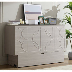 English Elm New Queen Murphy Cabinet Bed with Folding Mattress Oversized Drawer and USB Charging W1628S00011