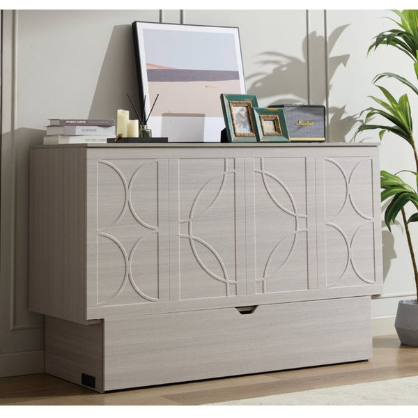 English Elm New Queen Murphy Cabinet Bed with Folding Mattress Oversized Drawer and USB Charging W1628S00011