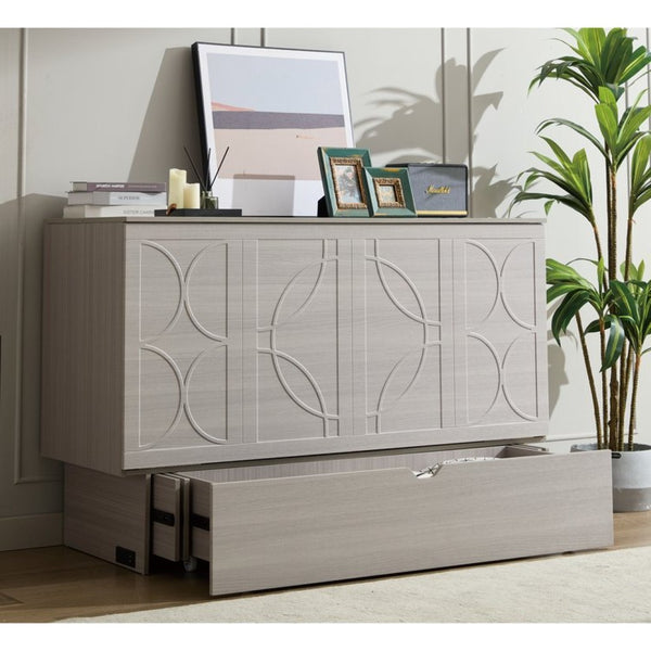 English Elm New Queen Murphy Cabinet Bed with Folding Mattress Oversized Drawer and USB Charging W1628S00011