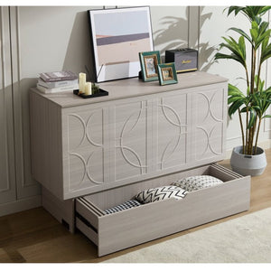 English Elm New Queen Murphy Cabinet Bed with Folding Mattress Oversized Drawer and USB Charging W1628S00011