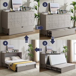 English Elm New Queen Murphy Cabinet Bed with Folding Mattress Oversized Drawer and USB Charging W1628S00011