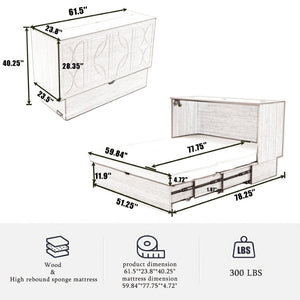 English Elm New Queen Murphy Cabinet Bed with Folding Mattress Oversized Drawer and USB Charging W1628S00011