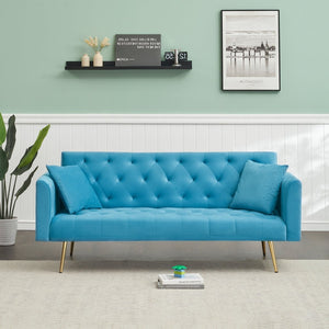 English Elm 71 Inch Velvet Convertible Loveseat Sleeper with Gold Legs Retro Style Seats Two W1658P191740