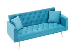 English Elm 71 Inch Velvet Convertible Loveseat Sleeper with Gold Legs Retro Style Seats Two W1658P191740