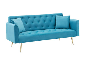 English Elm 71 Inch Velvet Convertible Loveseat Sleeper with Gold Legs Retro Style Seats Two W1658P191740