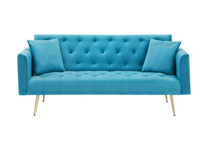English Elm 71 Inch Velvet Convertible Loveseat Sleeper with Gold Legs Retro Style Seats Two W1658P191740