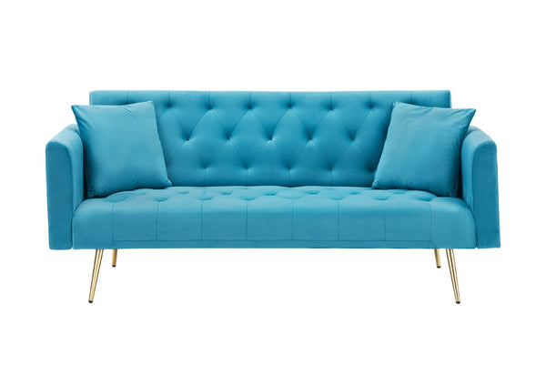 English Elm 71 Inch Velvet Convertible Loveseat Sleeper with Gold Legs Retro Style Seats Two W1658P191740