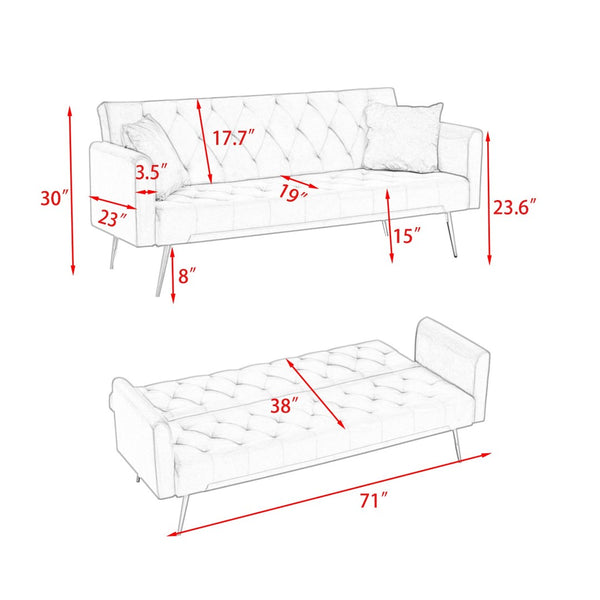 English Elm 71 Inch Velvet Convertible Loveseat Sleeper with Gold Legs Retro Style Seats Two W1658P191740
