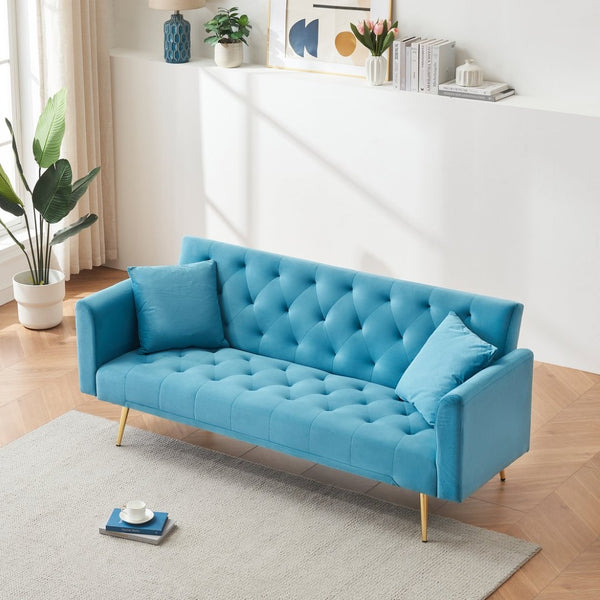 English Elm 71 Inch Velvet Convertible Loveseat Sleeper with Gold Legs Retro Style Seats Two W1658P191740