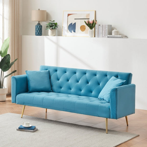 English Elm 71 Inch Velvet Convertible Loveseat Sleeper with Gold Legs Retro Style Seats Two W1658P191740