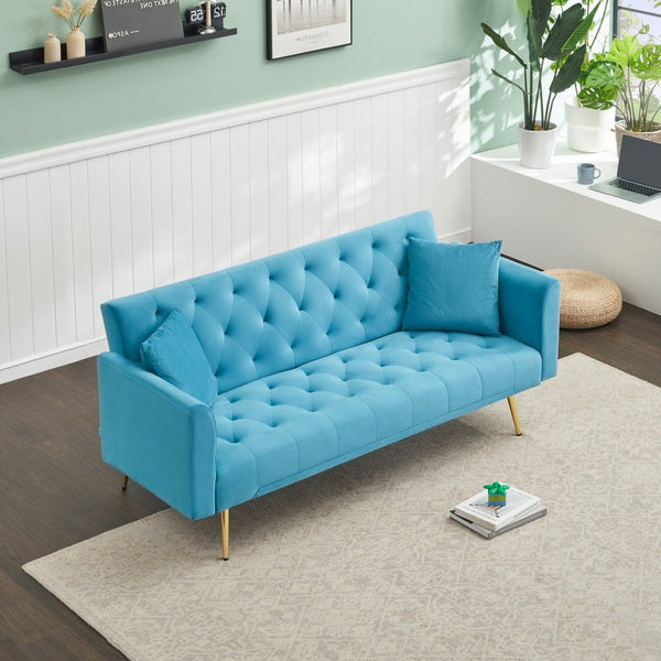 English Elm 71 Inch Velvet Convertible Loveseat Sleeper with Gold Legs Retro Style Seats Two W1658P191740