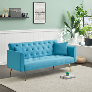 English Elm 71 Inch Velvet Convertible Loveseat Sleeper with Gold Legs Retro Style Seats Two W1658P191740