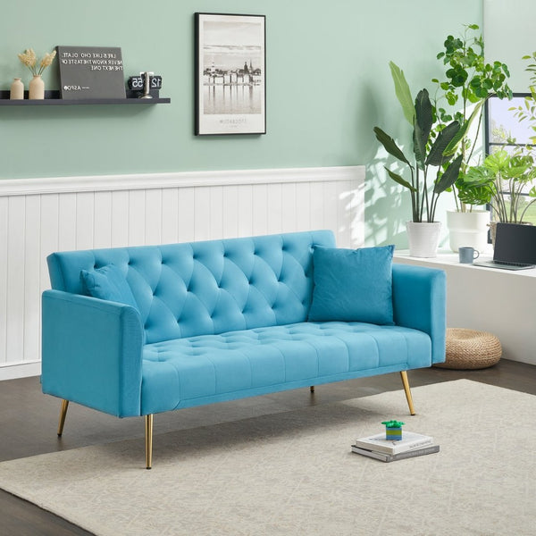 English Elm 71 Inch Velvet Convertible Loveseat Sleeper with Gold Legs Retro Style Seats Two W1658P191740
