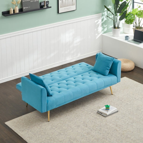English Elm 71 Inch Velvet Convertible Loveseat Sleeper with Gold Legs Retro Style Seats Two W1658P191740