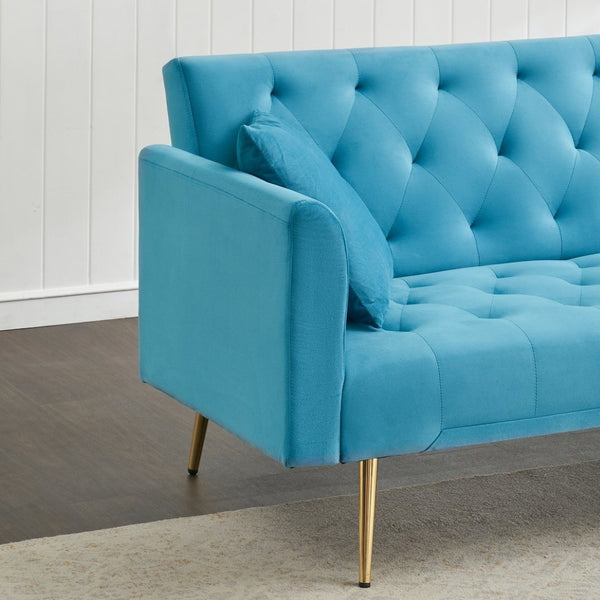 English Elm 71 Inch Velvet Convertible Loveseat Sleeper with Gold Legs Retro Style Seats Two W1658P191740