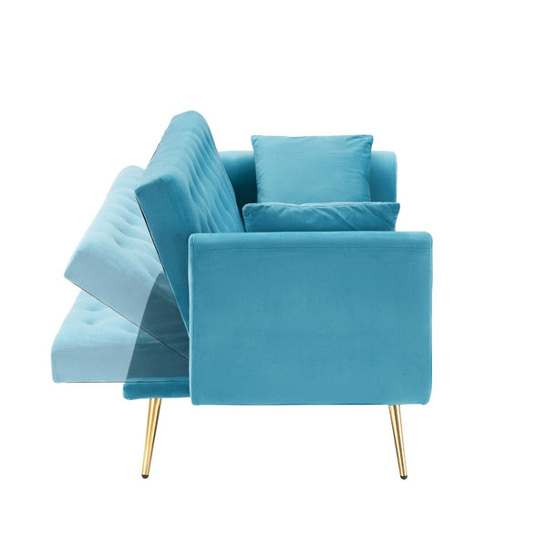 English Elm 71 Inch Velvet Convertible Loveseat Sleeper with Gold Legs Retro Style Seats Two W1658P191740
