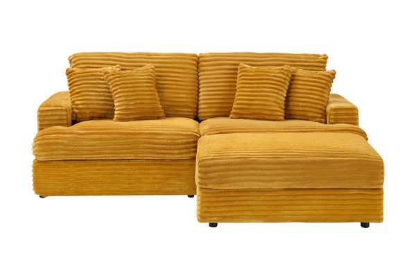 English Elm An Orange Corduroy Foldable Chaise Lounge with Storage Footrest and Cup Holders W1658P241469