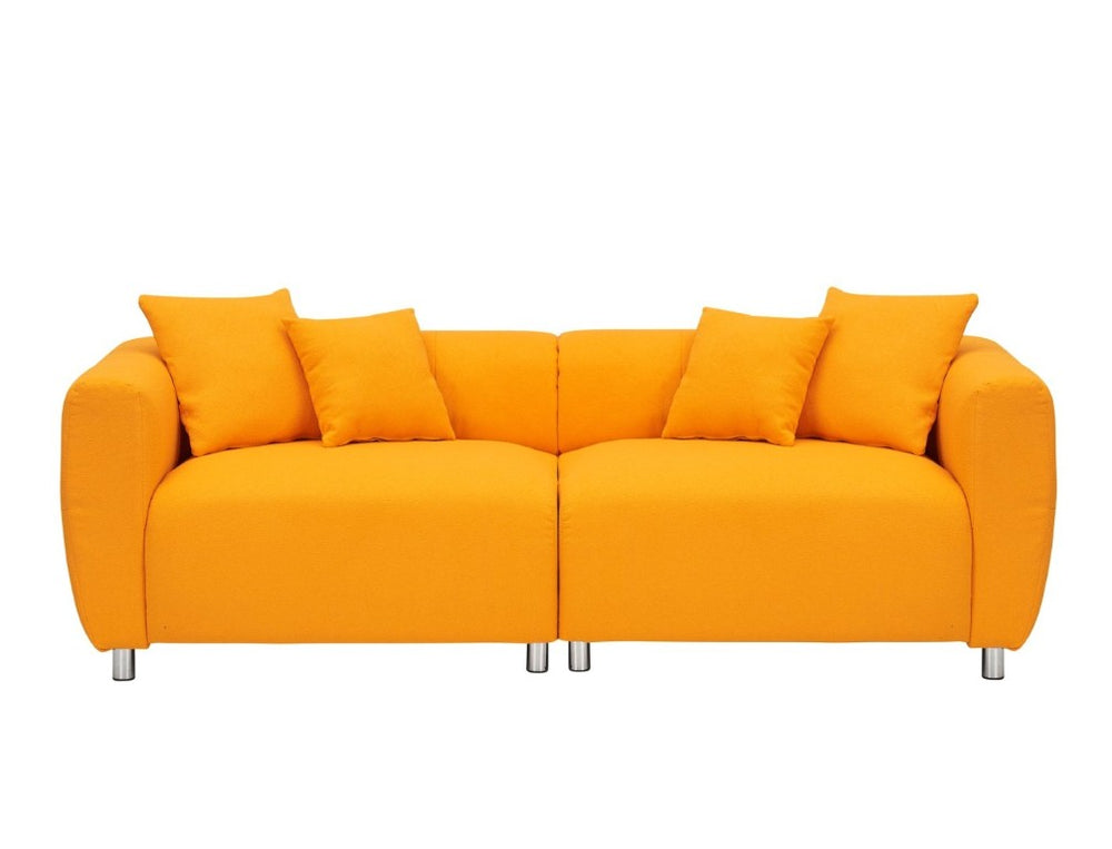 English Elm 89 Inch Three Seat Sofa Solid Wood Frame Metal Legs Pocket Spring Living Room Couch Yellow - A W1658P328945