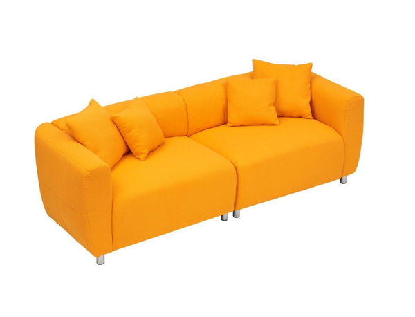 English Elm 89 Inch Three Seat Sofa Solid Wood Frame Metal Legs Pocket Spring Living Room Couch Yellow - A W1658P328945