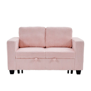 English Elm 58.1 Inch Pink Corduroy Modular Sleeper Sofa Convertible Loveseat for Studios W1658P444296