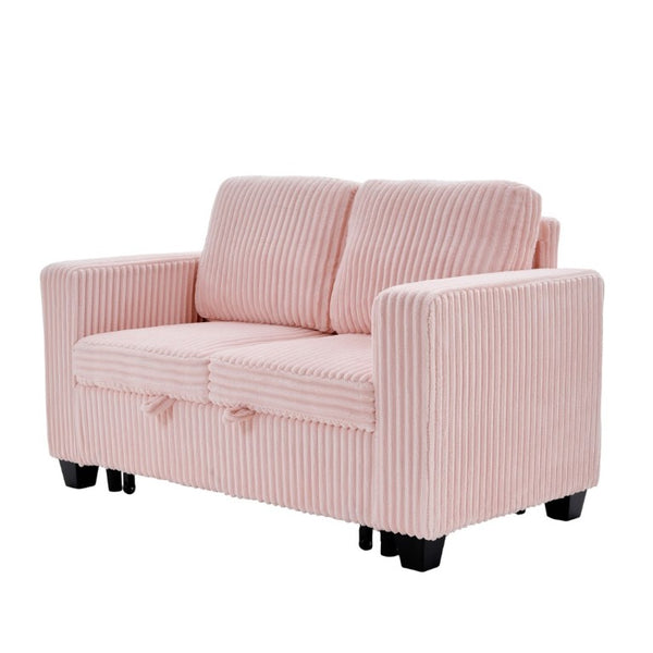 English Elm 58.1 Inch Pink Corduroy Modular Sleeper Sofa Convertible Loveseat for Studios W1658P444296