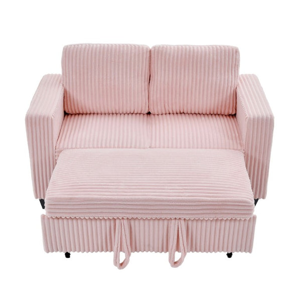 English Elm 58.1 Inch Pink Corduroy Modular Sleeper Sofa Convertible Loveseat for Studios W1658P444296
