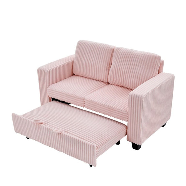 English Elm 58.1 Inch Pink Corduroy Modular Sleeper Sofa Convertible Loveseat for Studios W1658P444296