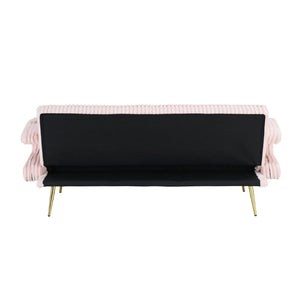 English Elm 74.01 Inch Corduroy Sleeper Sofa with Adjustable Backrest and Accent Pillows for Living Rooms Pink W1658P500246