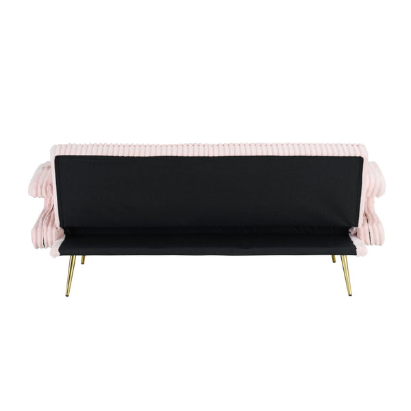 English Elm 74.01 Inch Corduroy Sleeper Sofa with Adjustable Backrest and Accent Pillows for Living Rooms Pink W1658P500246