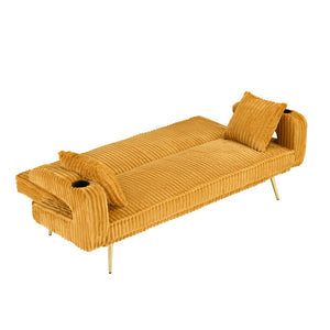 English Elm 74.01 Inch Corduroy Sleeper Sofa with Adjustable Backrest and Accent Pillows for Living Rooms Orange W1658P500251