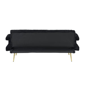 English Elm 74.01 Inch Corduroy Sleeper Sofa with Adjustable Backrest and Accent Pillows for Living Rooms Black W1658P500254