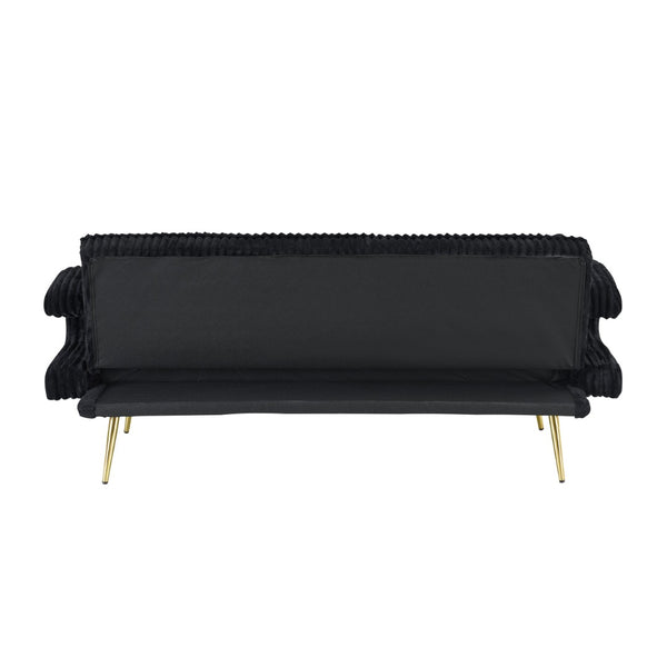 English Elm 74.01 Inch Corduroy Sleeper Sofa with Adjustable Backrest and Accent Pillows for Living Rooms Black W1658P500254