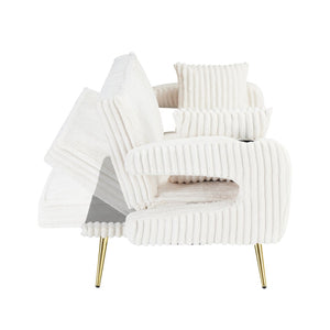 English Elm 74.01 Inch Corduroy Sleeper Sofa with Adjustable Backrest and Accent Pillows for Living Rooms White W1658P500256