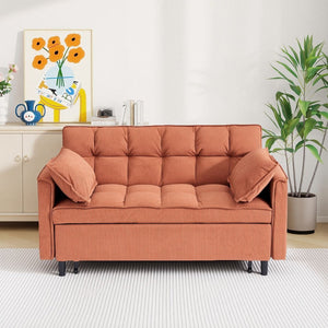 English Elm 54.30" Corduroy Sleeper Loveseat with Pull Out Bed Compact Sofa for Small Spaces Orange W1658P500274