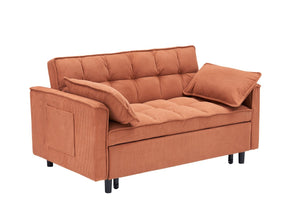 English Elm 54.30" Corduroy Sleeper Loveseat with Pull Out Bed Compact Sofa for Small Spaces Orange W1658P500274