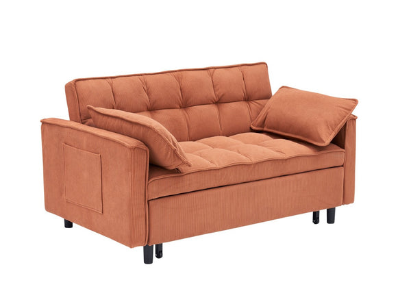 English Elm 54.30" Corduroy Sleeper Loveseat with Pull Out Bed Compact Sofa for Small Spaces Orange W1658P500274