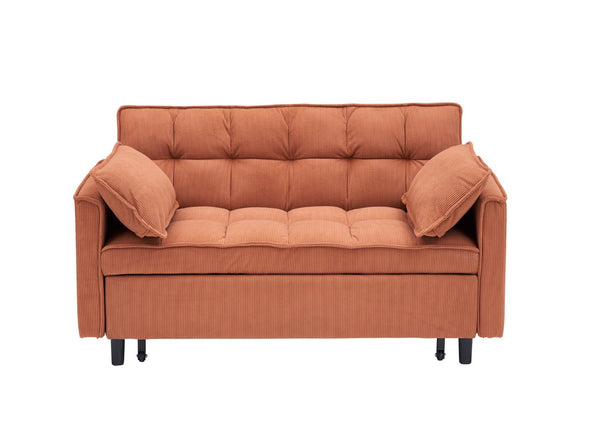 English Elm 54.30" Corduroy Sleeper Loveseat with Pull Out Bed Compact Sofa for Small Spaces Orange W1658P500274