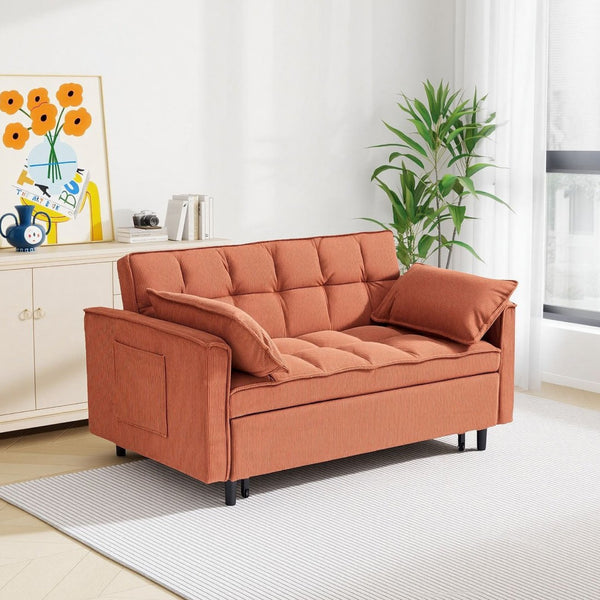 English Elm 54.30" Corduroy Sleeper Loveseat with Pull Out Bed Compact Sofa for Small Spaces Orange W1658P500274