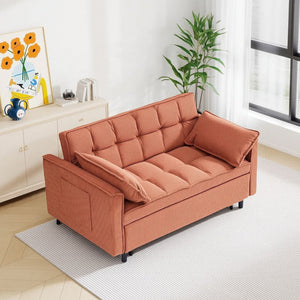 English Elm 54.30" Corduroy Sleeper Loveseat with Pull Out Bed Compact Sofa for Small Spaces Orange W1658P500274